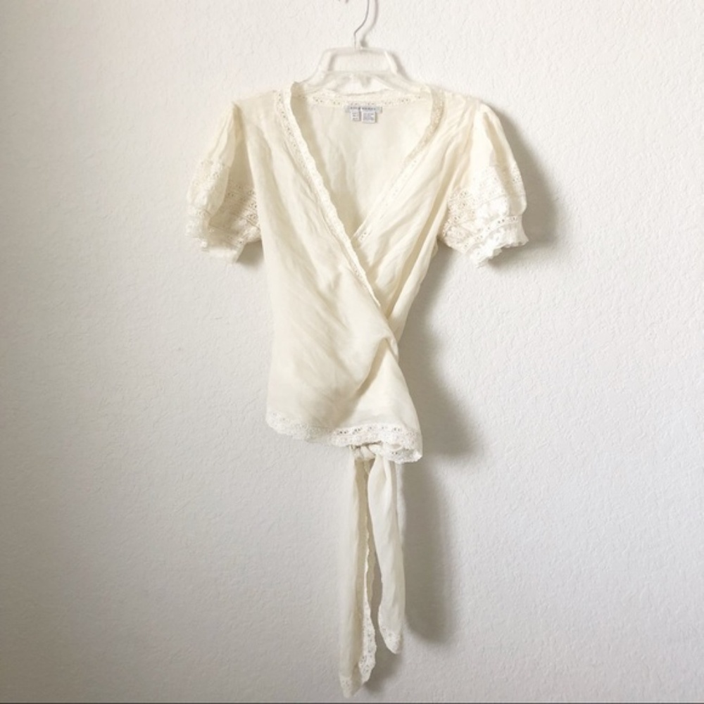 Zara Ivory Cotton Silk Wrap Around Blouse EUC